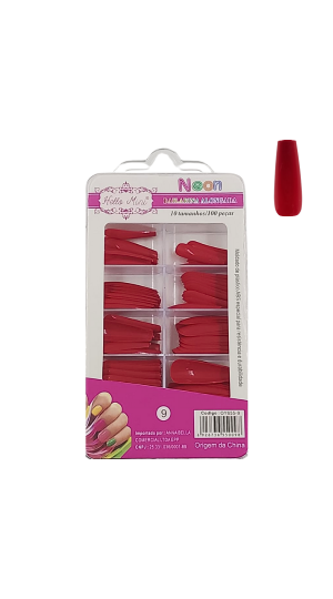 HELLO MINI UNHA POSTIÇA BAILARINA ALONGADA C/100 NEON COR VERMELHO